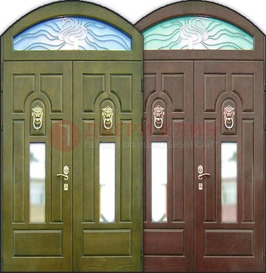 Стальная арочная дверь со стеклом ДА-17 для монолитного дома в Куровском