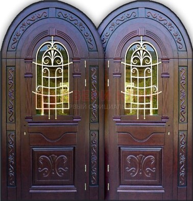 Индивидуальная арочная дверь со стеклом и ковкой ДА-19 В Ижевске