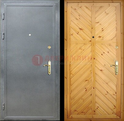 Серая металлическая дверь с евровагонкой ДЕ-12 в Куровском