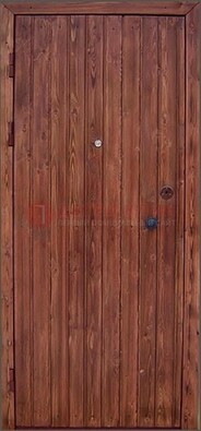 Коричневая железная дверь с евровагонкой ДЕ-18 в Куровском
