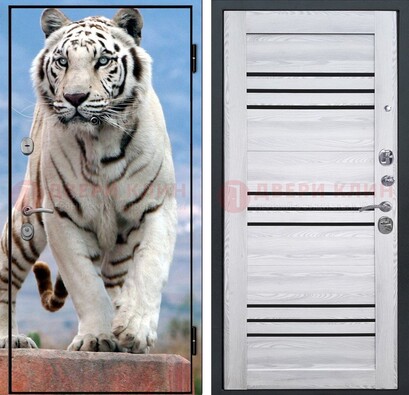Стальная дверь с фотопечатью тигра ДФ-12 в Куровском