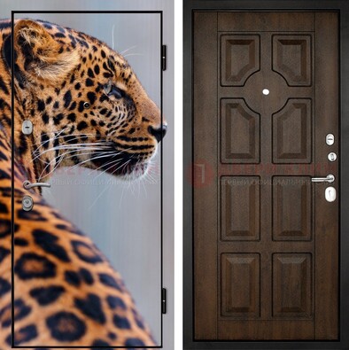 Металлическая дверь с фотопечатью леопарда ДФ-26 в Куровском