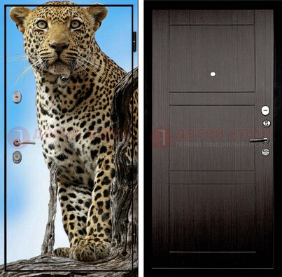 Железная дверь с рисунком гепарда снаружи ДФ-27 в Куровском
