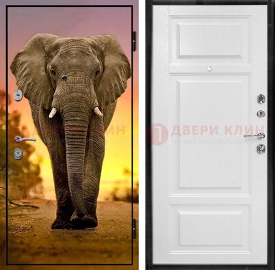 Металлическая дверь с фотопечатью слона ДФ-30 в Куровском