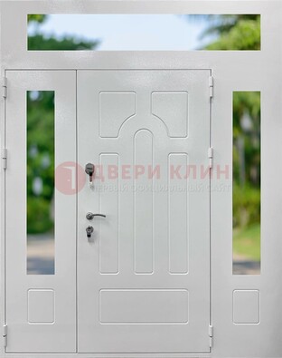Белая стальная дверь порошок со стеклом и фрамугами ДФГ-11 в Куровском