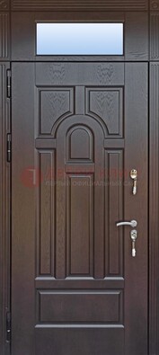 Железная дверь с фрамугой в коричневом цвете ДФГ-22 в Куровском