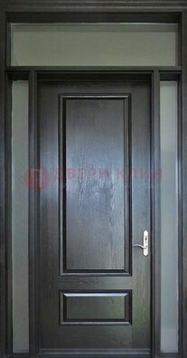 Черная металлическая дверь с фрамугами и стеклом ДФГ-24 в Куровском