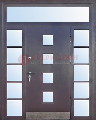 Современная железная дверь со стеклом и фрамугами ДФГ-4 в Куровском