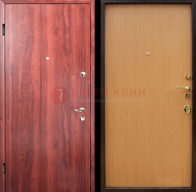 Красная железная дверь с ламинатом ДЛ-3 в Куровском