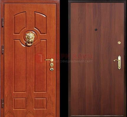 Оранжевая стальная дверь с МДФ ламинат внутри ДМ-18 в квартиру в Куровском