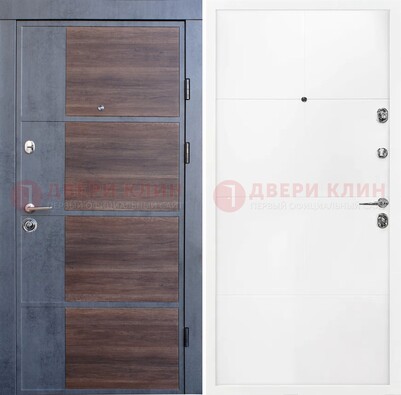 Серая с коричневой вставкой металлическая дверь МДФ ДМ-197 в Куровском
