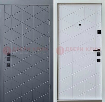 Серая железная дверь с МДФ с внутренней белой стороной ДМ-201 в Куровском