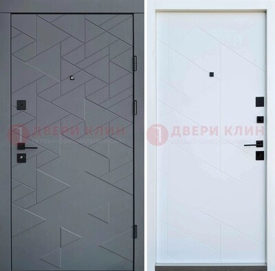 Серая металлическая дверь МДФ с узором  ДМ-224 в Куровском
