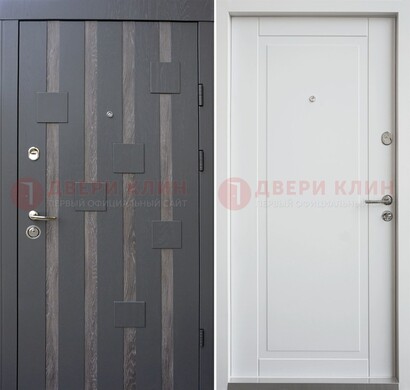 Черная металлическая дверь c МДФ и стеклом ДМ-231 в Куровском