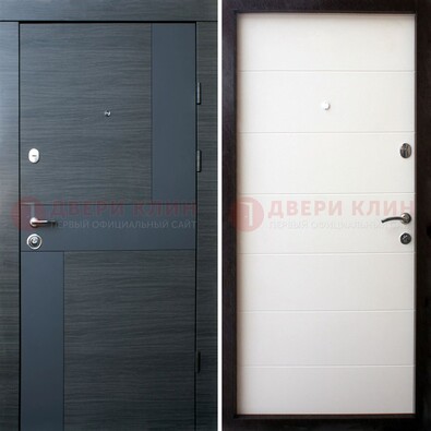 Черная стальная дверь c МДФ в молочном цвете ДМ-235 в Куровском