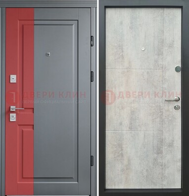 Серая с красной полосой металлическая дверь МДФ ДМ-245 в Куровском