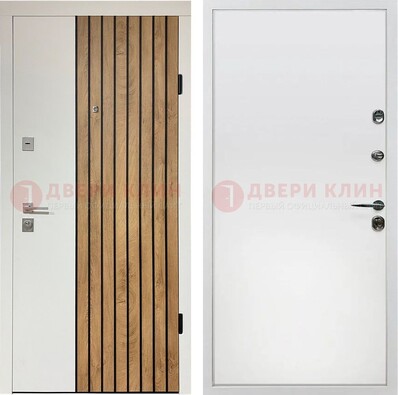 Белая с коричневой вставкой филенчатая дверь МДФ ДМ-278 в Куровском