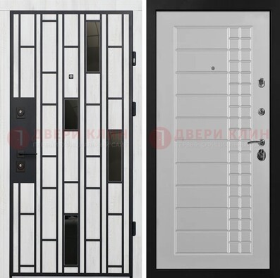 Белая с черными элементами железная дверь МДФ ДМ-282 в Куровском