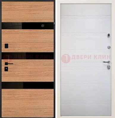 Металлическая темная дверь с МДФ в цвете Итальянский орех ДМ-312 в Куровском