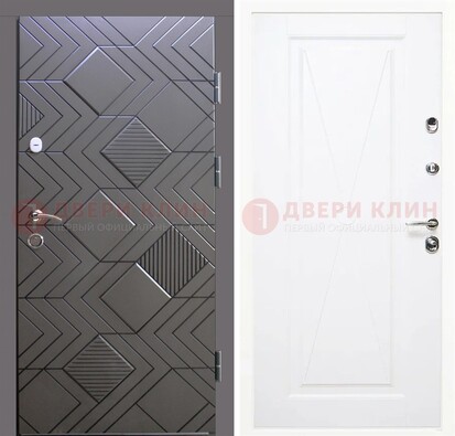 Железная серая дверь с МДФ в белом цвете ДМ-314 в Куровском