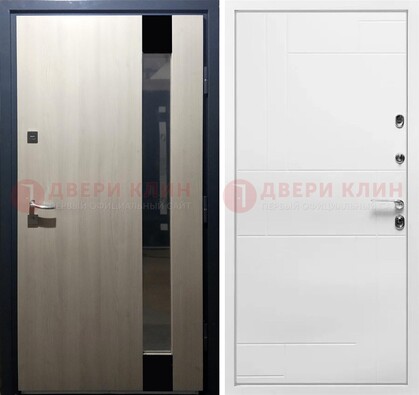 Светлая металлическая дверь МДФ с зеркальной вставкой  ДМ-329 в Куровском