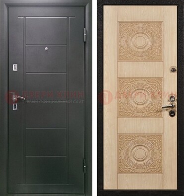 Темная железная дверь с МДФ в квартиру ДМ-344 в Куровском