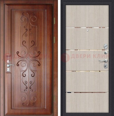 Металлическая дверь с панелями МДФ и вставками ДМ-358 в Куровском
