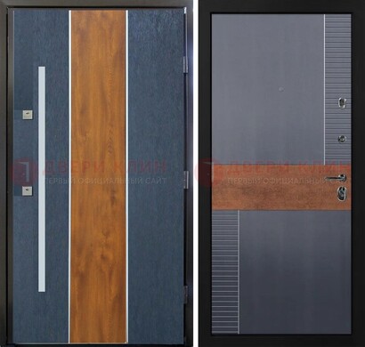 Темная металлическая дверь МДФ со вставками ДМ-411 в Гатчине