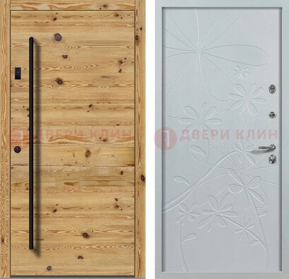 Металлическая дверь с МДФ в светлом цвете ДМ-412 в Куровском