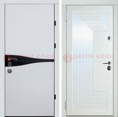 Белая железная дверь с МДФ в стиле хайтек ДМ-413 в Куровском