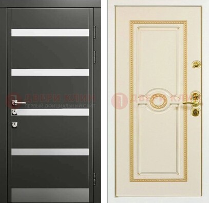 Металлическая дверь с серой и белой МДФ ДМ-419 в Куровском