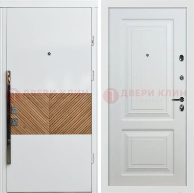 Белая железная дверь с МДФ в квартиру ДМ-476 в Куровском