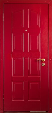 Красная стальная дверь с МДФ с рисунком ДМ-94 в квартиру в Куровском