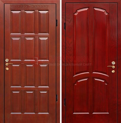 Красная металлическая дверь с массивом дуба ДМД-15 в Куровском