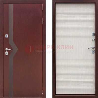 Бордовая металлическая дверь с порошковым напылением ДП-100 в Куровском