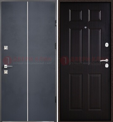 Железная дверь с порошковым покрытием и отделкой Темный орех внутри ДП-211 в Куровском
