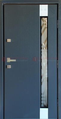 Серая стальная дверь с порошковым покрытием и стеклянной вставкой ДП-216 в Куровском