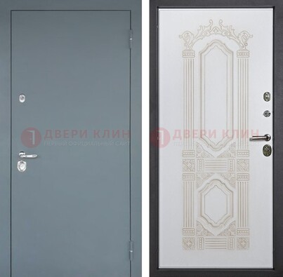 Стальная дверь с порошковым напылением с резной белой МДФ ДП-231 в Куровском