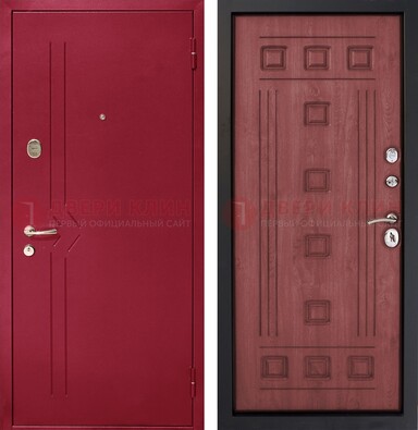 Красная железная дверь с порошковым напылением ДП-242 в Куровском
