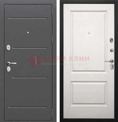 Серая стальная дверь с порошковым покрытием и светлой МДФ ДП-266 в Куровском