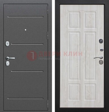 Серая металлическая дверь с порошковым покрытием и МДФ Беленый дуб ДП-270 в Куровском