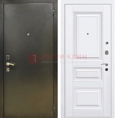 Железная темно-серая дверь с порошковым напылением и белой МДФ ДП-274 в Куровском