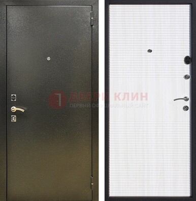 Стальная темно-серая дверь с порошковой отделкой и МДФ Белый ясень ДП-279 в Куровском