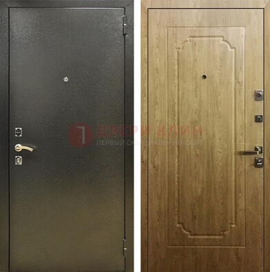 Темно-серая входная дверь с порошковым покрытием и МДФ Золотой дуб ДП-291 в Куровском