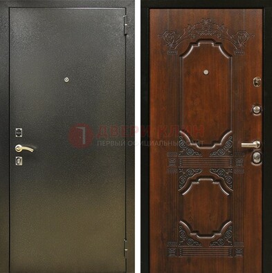 Входная дверь Темное серебро с порошковым покрытием и МДФ с узором ДП-293 в Куровском