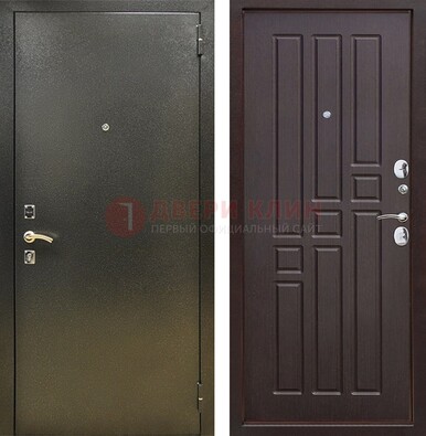 Входная темно-серая дверь с порошковым напылением и коричневой МДФ ДП-301 в Куровском