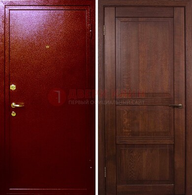 Красная железная дверь с порошковым окрасом ДП-58 в Куровском