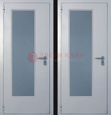 Белая металлическая противопожарная дверь с декоративной вставкой ДПП-5 в Куровском