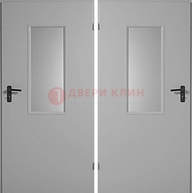 Белая металлическая противопожарная дверь с декоративной вставкой ДПП-7 в Куровском