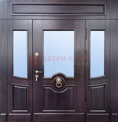 Филенчатая металлическая дверь с панелью МДФ и стеклом ДПР-102 в Куровском